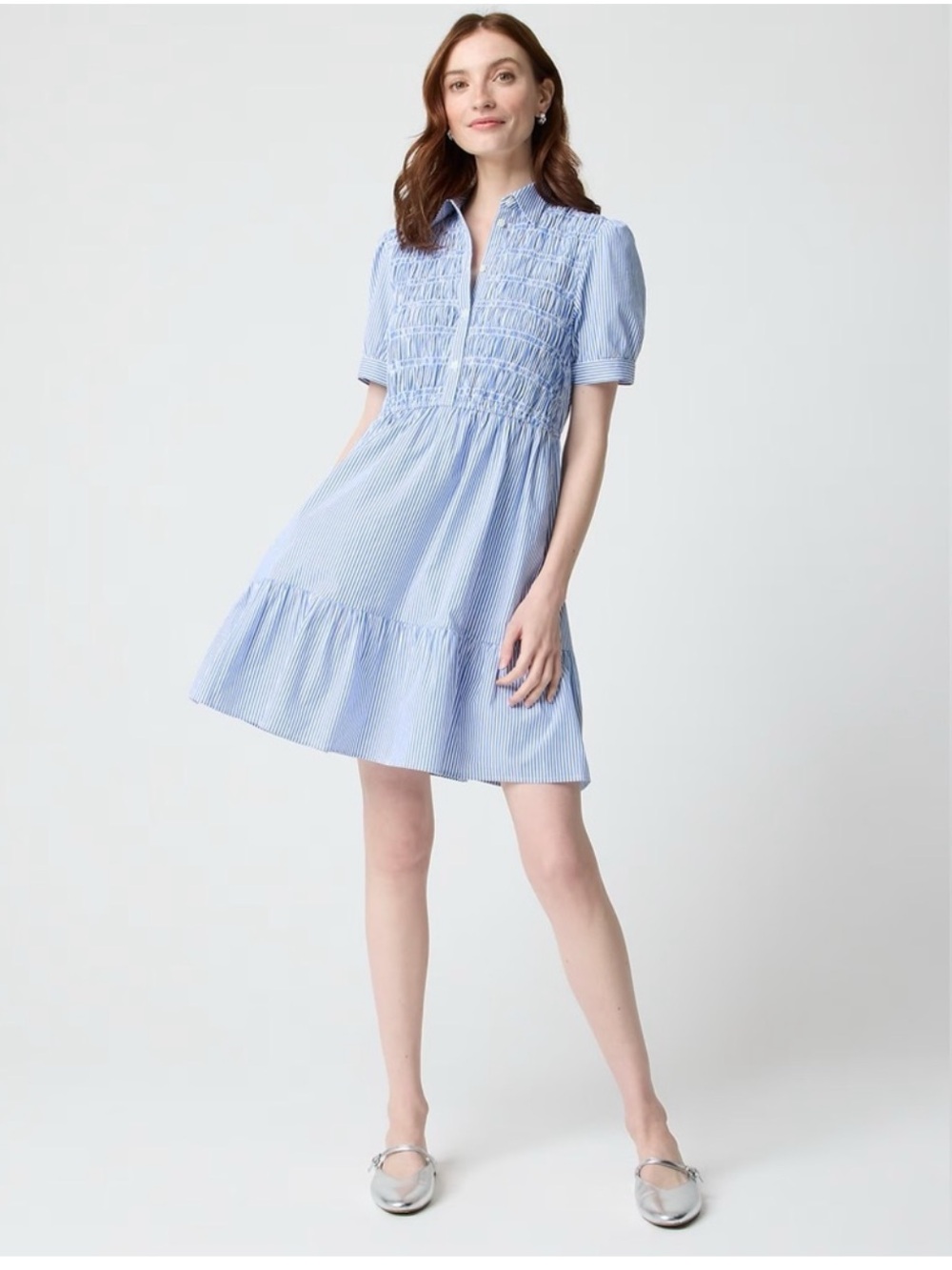 J. Crew Factory Striped smocked shirt-dress